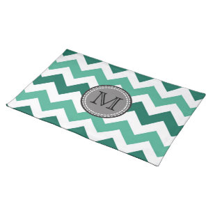 Turquoise and Mint Chevron Zigzag Monogram Cloth Placemat