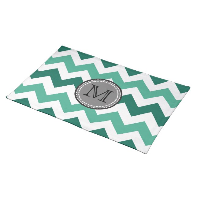 Turquoise and Mint Chevron Zigzag Monogram Cloth Placemat (On Table)