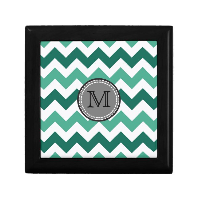 Turquoise and Mint Chevron Zigzag Monogram Gift Box (Front)
