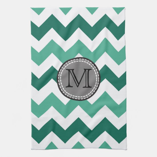 Turquoise and Mint Chevron Zigzag Monogram Kitchen Towel (Vertical)