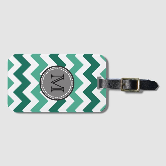 Turquoise and Mint Chevron Zigzag Monogram Luggage Tag (Front Horizontal)