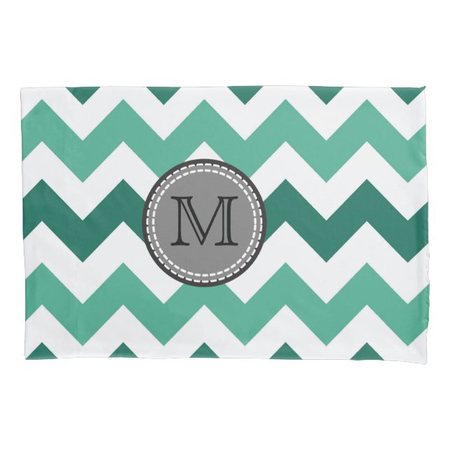 Turquoise and Mint Chevron Zigzag Monogram Pillow Case (Front)