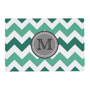 Turquoise and Mint Chevron Zigzag Monogram Placemat