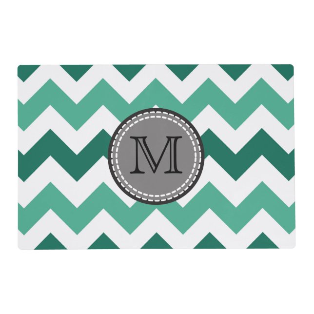 Turquoise and Mint Chevron Zigzag Monogram Placemat (Front)