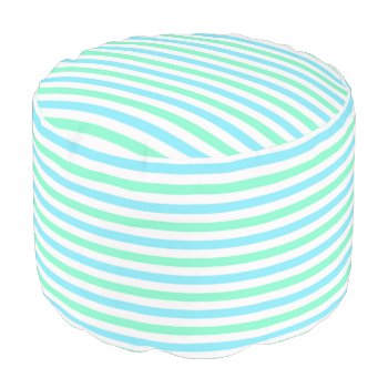 Turquoise And Mint Green Striped Pattern Pouf by MHDesignStudio at Zazzle