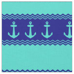 Turquoise And Navy Blue Coastal Pattern Anchors Fabric