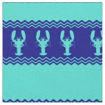 Turquoise and Navy Blue Coastal Pattern Lobster Fabric