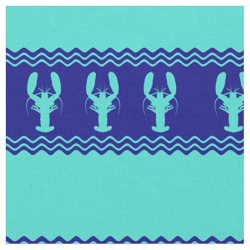 Turquoise and Navy Blue Coastal Pattern Lobster Fabric
