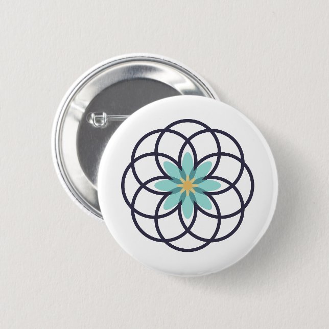 Turquoise and Navy Blue Flower Design Button (Front & Back)