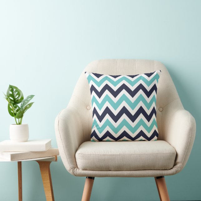 Turquoise and Navy Chevron Throw Pillow (Chair)