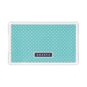 Turquoise and Navy Tiny Dots Monogram Acrylic Tray