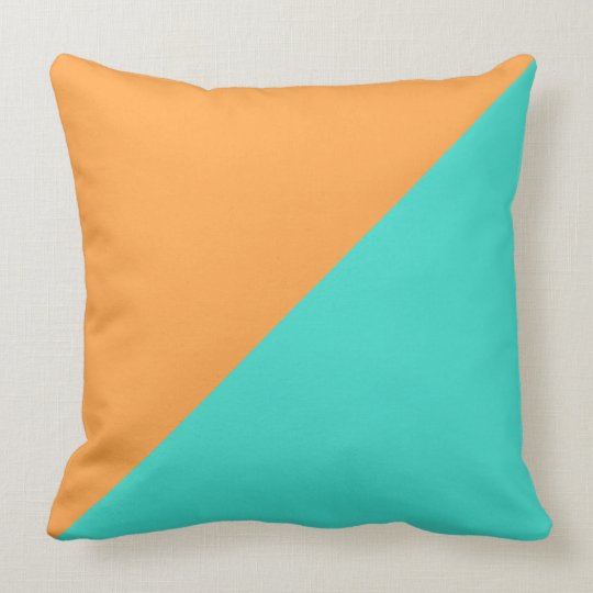 Turquoise And Neon Carrot Solid Color Background Throw Pillow