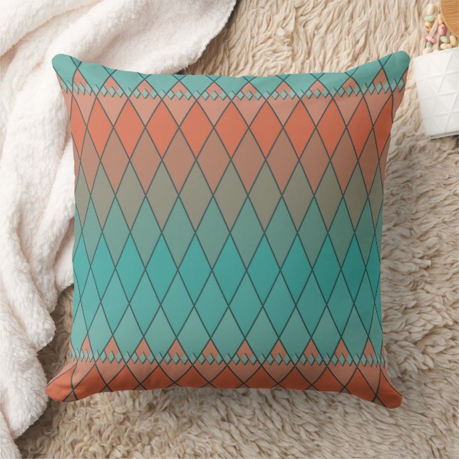 Turquoise and orange diamond pattern throw pillow (Blanket)