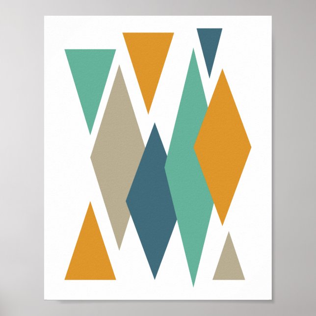 Turquoise and Orange Diamonds Mid Century Retro Poster (Front)