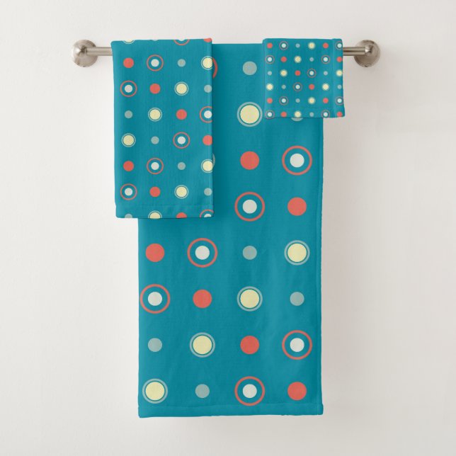 Turquoise and orange Dots  Bath Towel Set (Insitu)