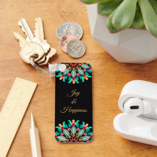 Turquoise And Orange Flower Keychain