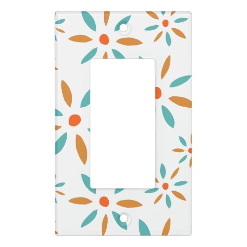 Turquoise And Orange Funky Flowers Mid Century Light Switch Cover