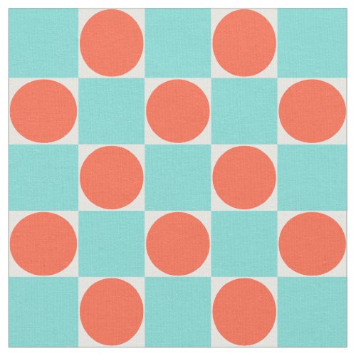 Turquoise and Orange Modern Geometric Tile Pattern Fabric