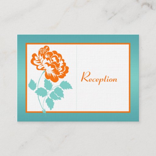 Customizable Turquoise and Orange Peony on Linen Enclosure Card Business Card Template