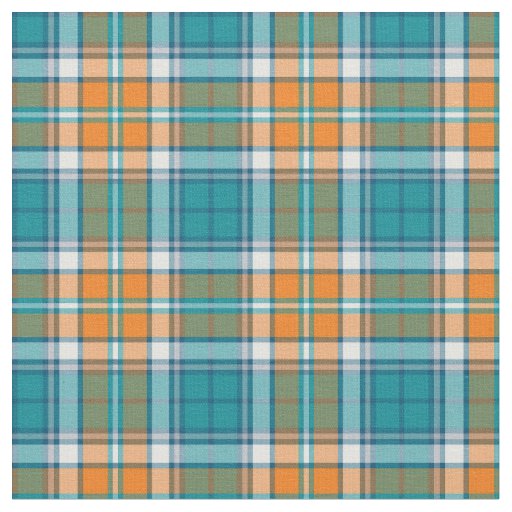 Orange And Blue Sporty Plaid Fabric Zazzle Turquoise And Orange Sporty Plaid Fabric