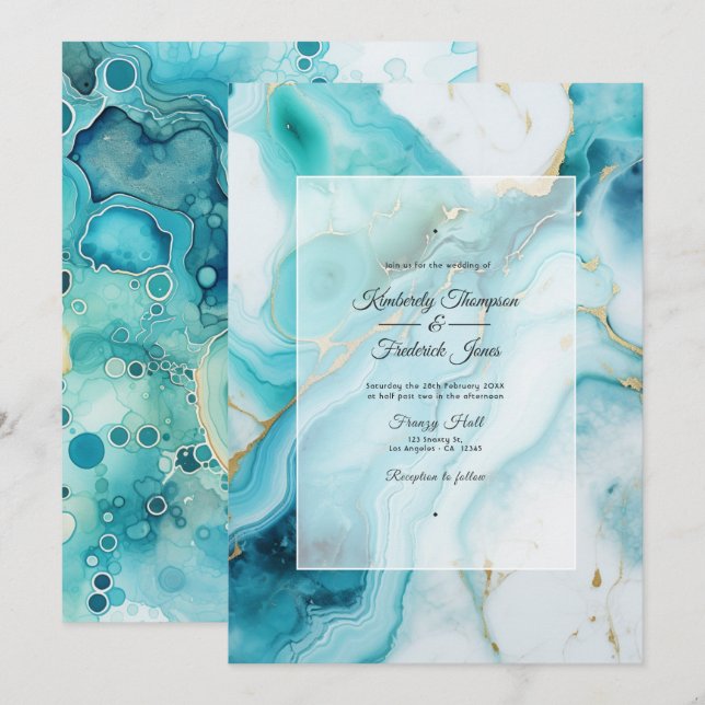 Turquoise and Patina Agate Wedding Invitation (Front/Back)
