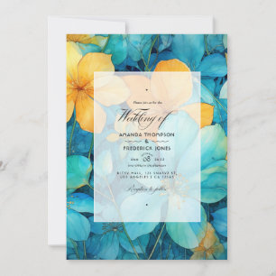 Turquoise and Patina Floral Wedding Invitation