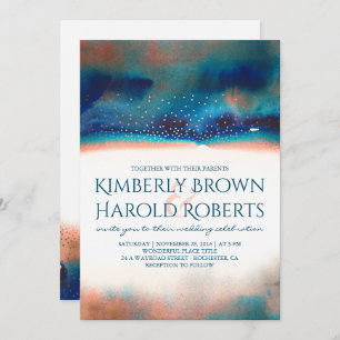 Turquoise and Peach Modern Watercolor Wedding Invitation