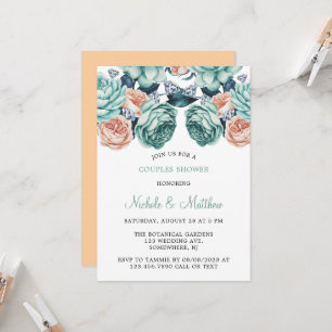 Turquoise and Peach Roses Couples Shower Invitation