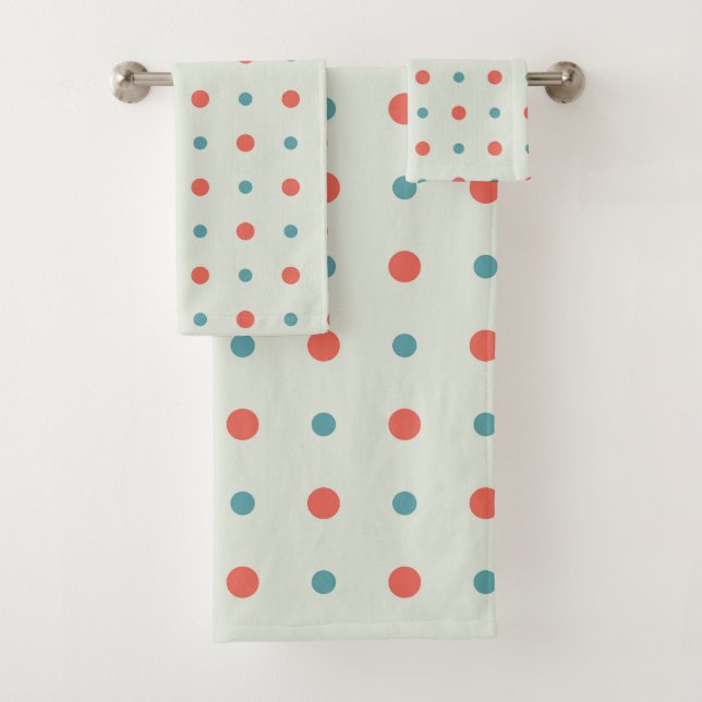 Turquoise and peachy orange Dots Bath Towel Set (Insitu)