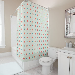Turquoise and peachy orange Dots Shower Curtain