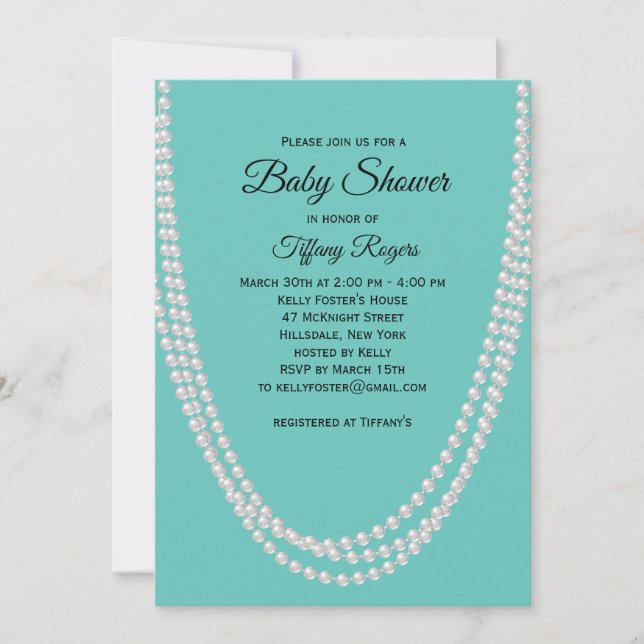 Turquoise and Pearls Baby Shower Invitation (Front)