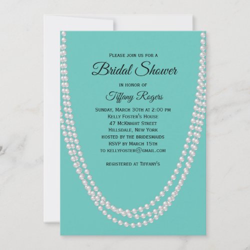 Turquoise and Pearls Bridal Shower Invitation