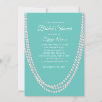 Turquoise And Pearls Bridal Shower Invite White by prettyfancyinvites at Zazzle