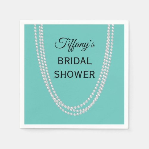 Turquoise and Pearls Bridal Shower Napkins