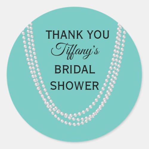 Turquoise and Pearls Bridal Shower Thank You Classic Round Sticker