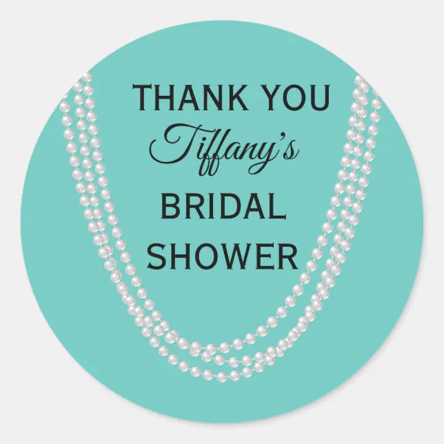 Turquoise and Pearls Bridal Shower Thank You Classic Round Sticker Zazzle