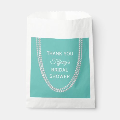 Turquoise and Pearls Bridal Shower Thank You white Favor Bag