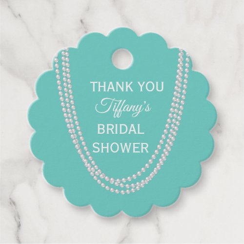 Turquoise and Pearls Bridal Shower Thank You white Favor Tags