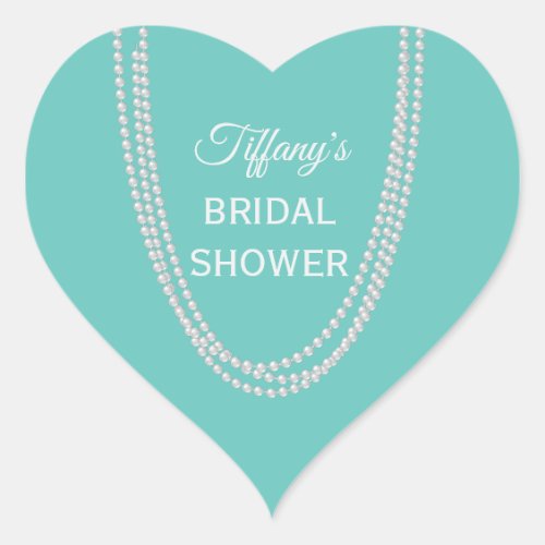 Turquoise and Pearls Bridal Shower white Heart Sticker