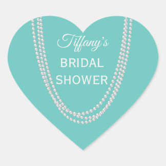 Turquoise and Pearls Bridal Shower white Heart Sticker