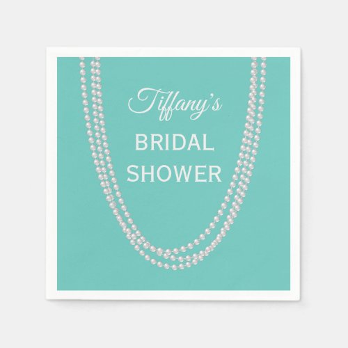 Turquoise and Pearls Bridal Shower white Napkins