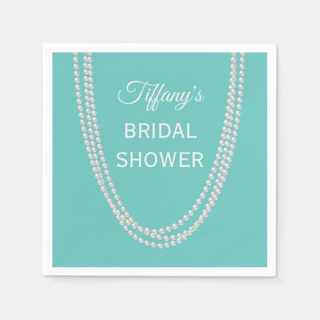 Turquoise and Pearls Bridal Shower white Napkins (Front)