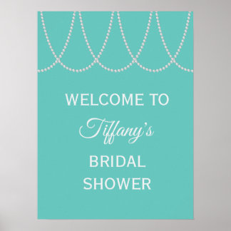 Turquoise and Pearls Bridal Shower white Poster