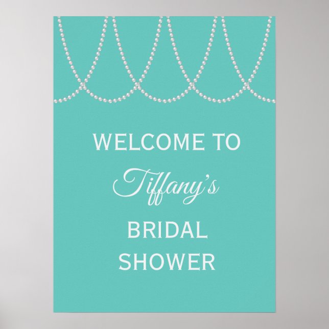 Turquoise and Pearls Bridal Shower white Poster (Front)