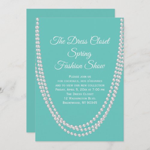 Turquoise and Pearls Fashion Show Invitation