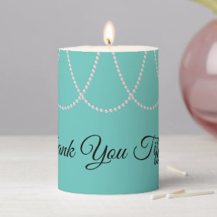 Turquoise and Pearls Thank You Pillar Candle