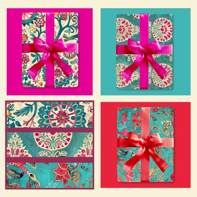 Turquoise and Pink Batik Print  Wrapping Paper Sheets (Creator Uploaded)