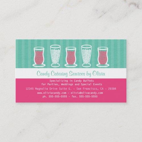 Turquoise and Pink Candy Catering Business Card