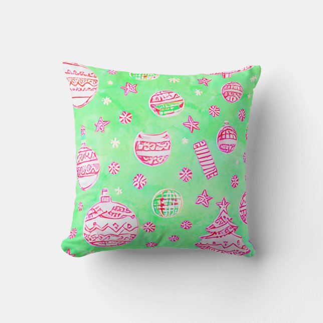 Turquoise and pink Christmas ornaments,snow flakes Throw Pillow (Front)