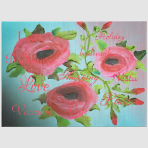 Turquoise and Pink Coral Flowered Tissue Paper